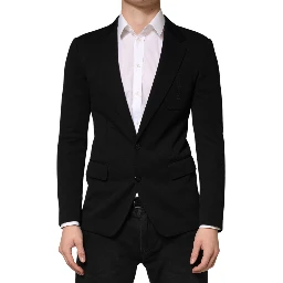 Black Wool Single Breasted 2 Button Blazer