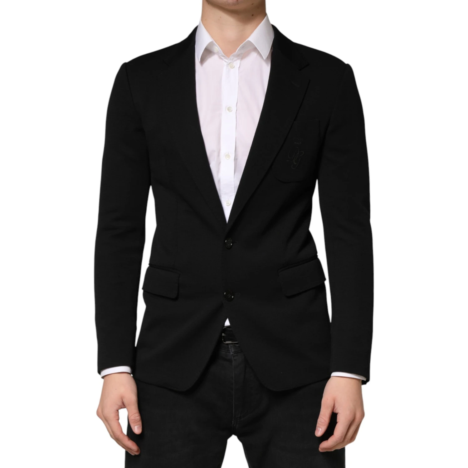 Black Wool Single Breasted 2 Button Blazer