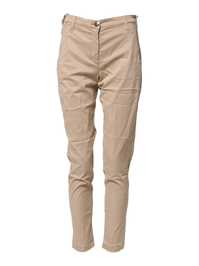 Beige Lyocell Skinny High Waist Chino Casual Pants