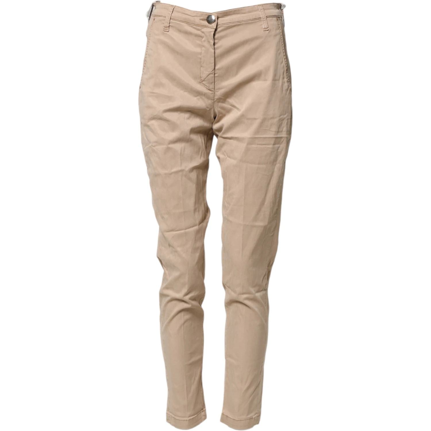 Beige Lyocell Skinny High Waist Chino Casual Pants