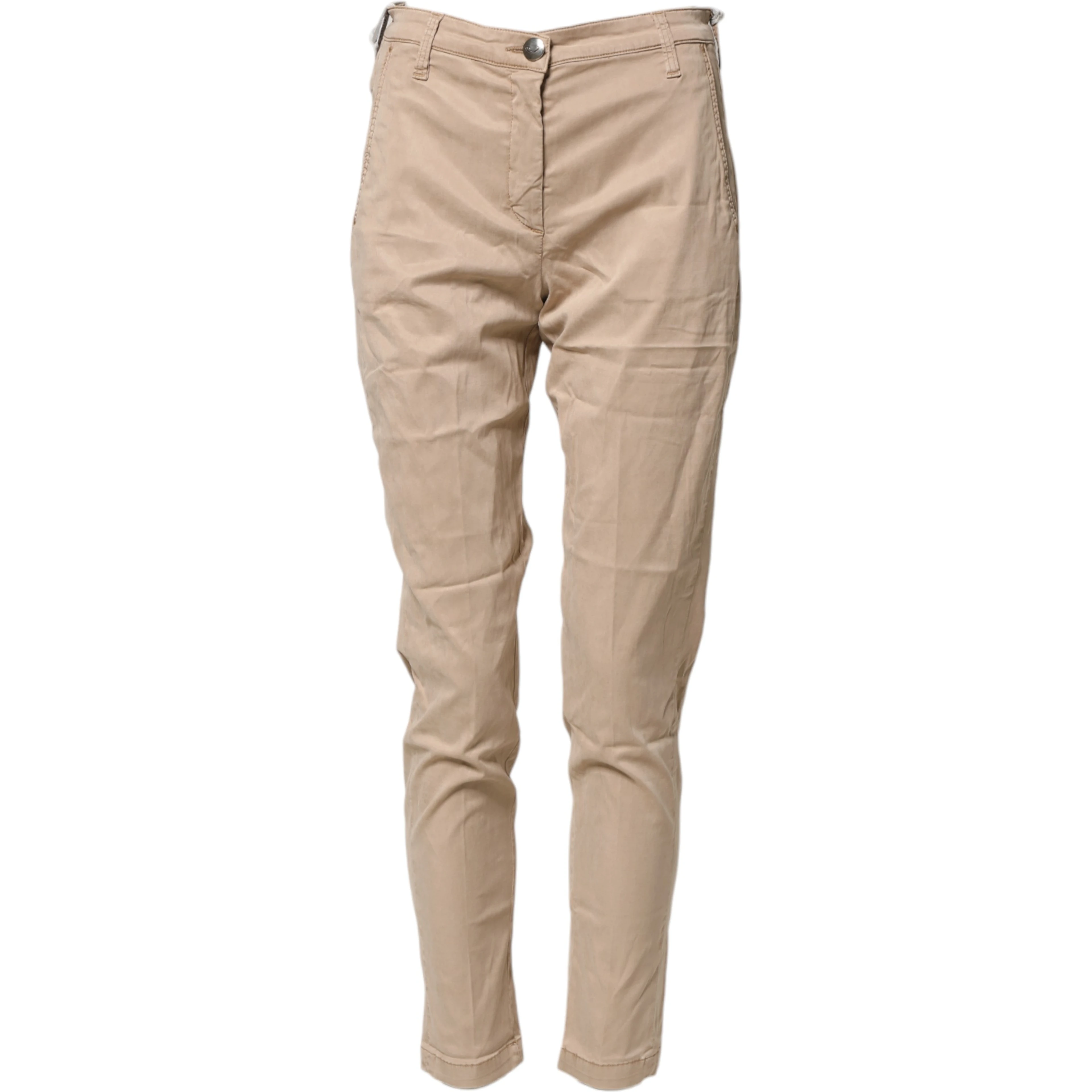 Beige Lyocell Skinny High Waist Chino Casual Pants