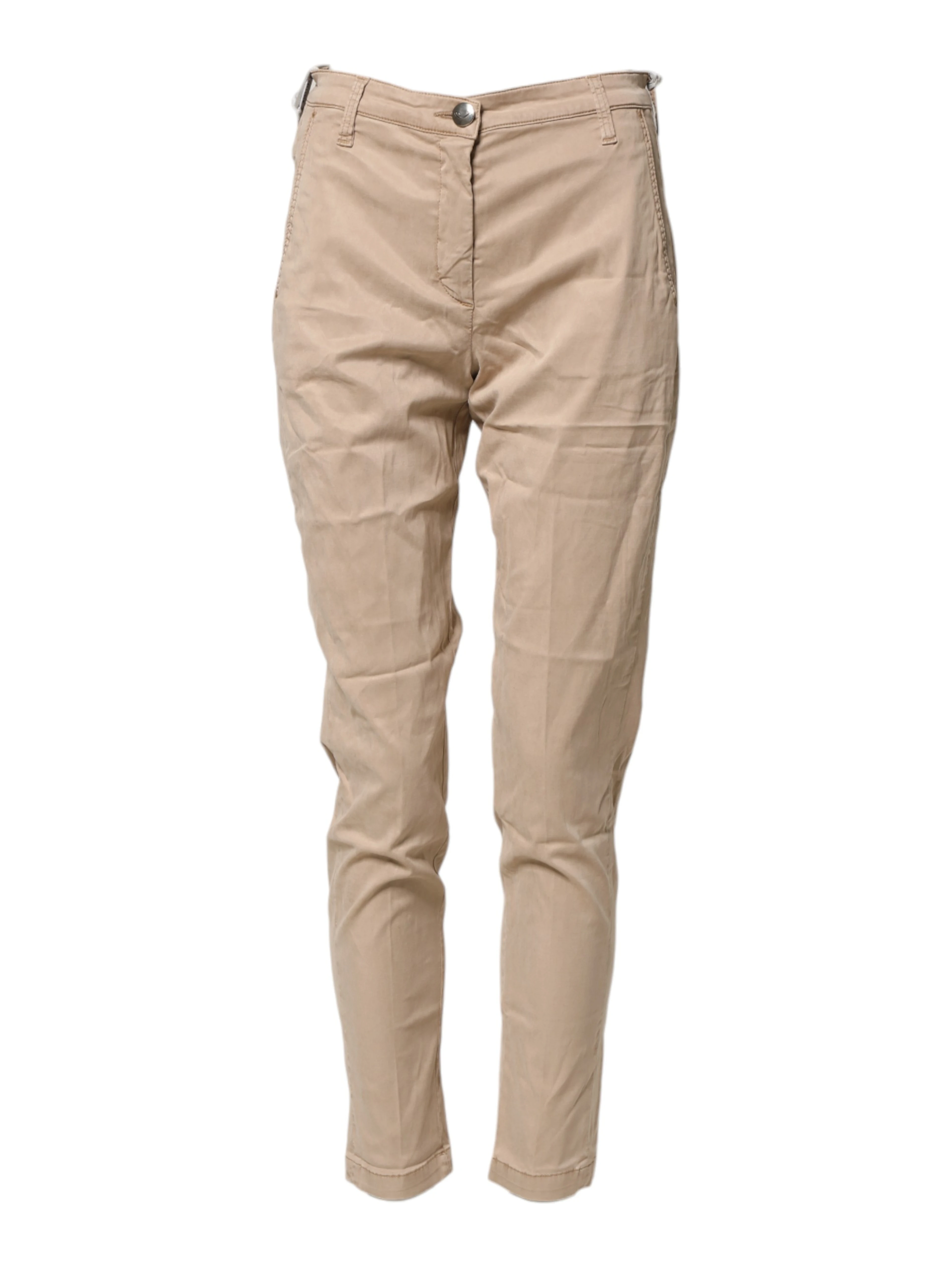 Beige Lyocell Skinny High Waist Chino Casual Pants