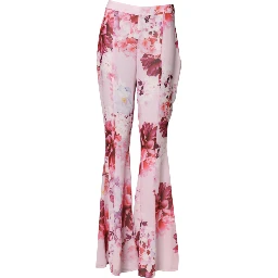 Pink Floral Flared High Waist Trouser Pants