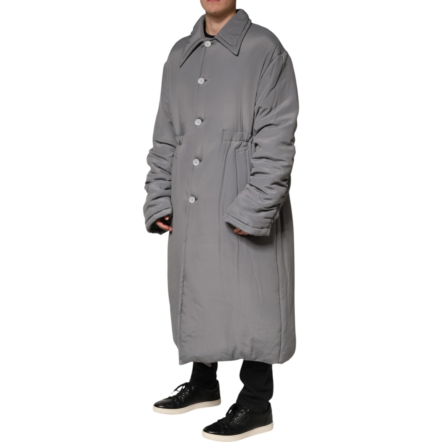 Gray Acetate Padded Collared Coat Jacket