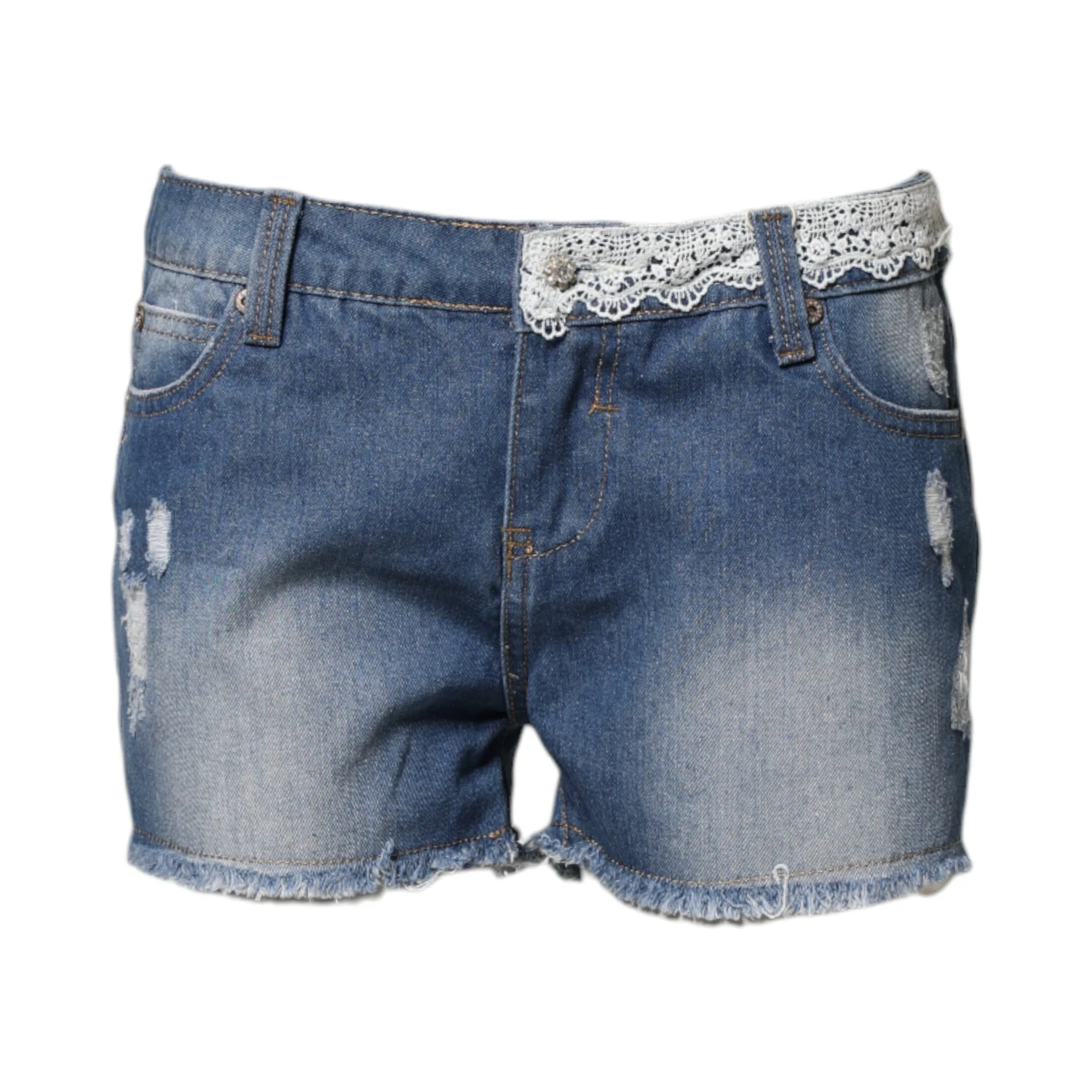 Blue Cotton Low Waist Denim Casual Hot Pants Shorts