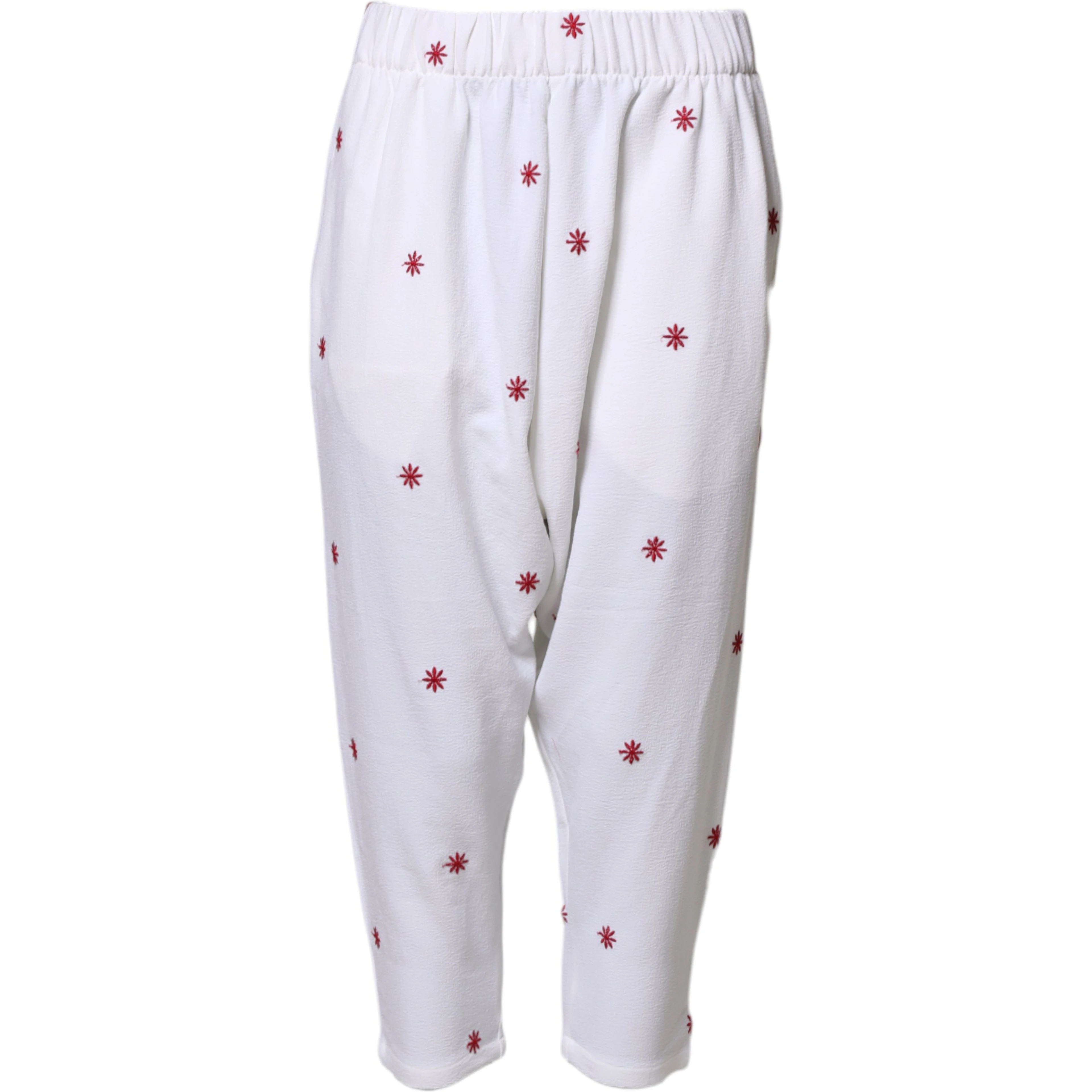White Floral Tapered High Waist Cropped Pants