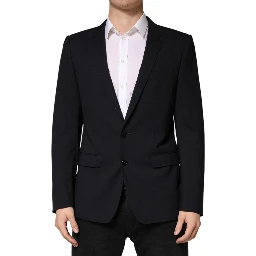 Black Wool Single Breasted 2 Button Blazer