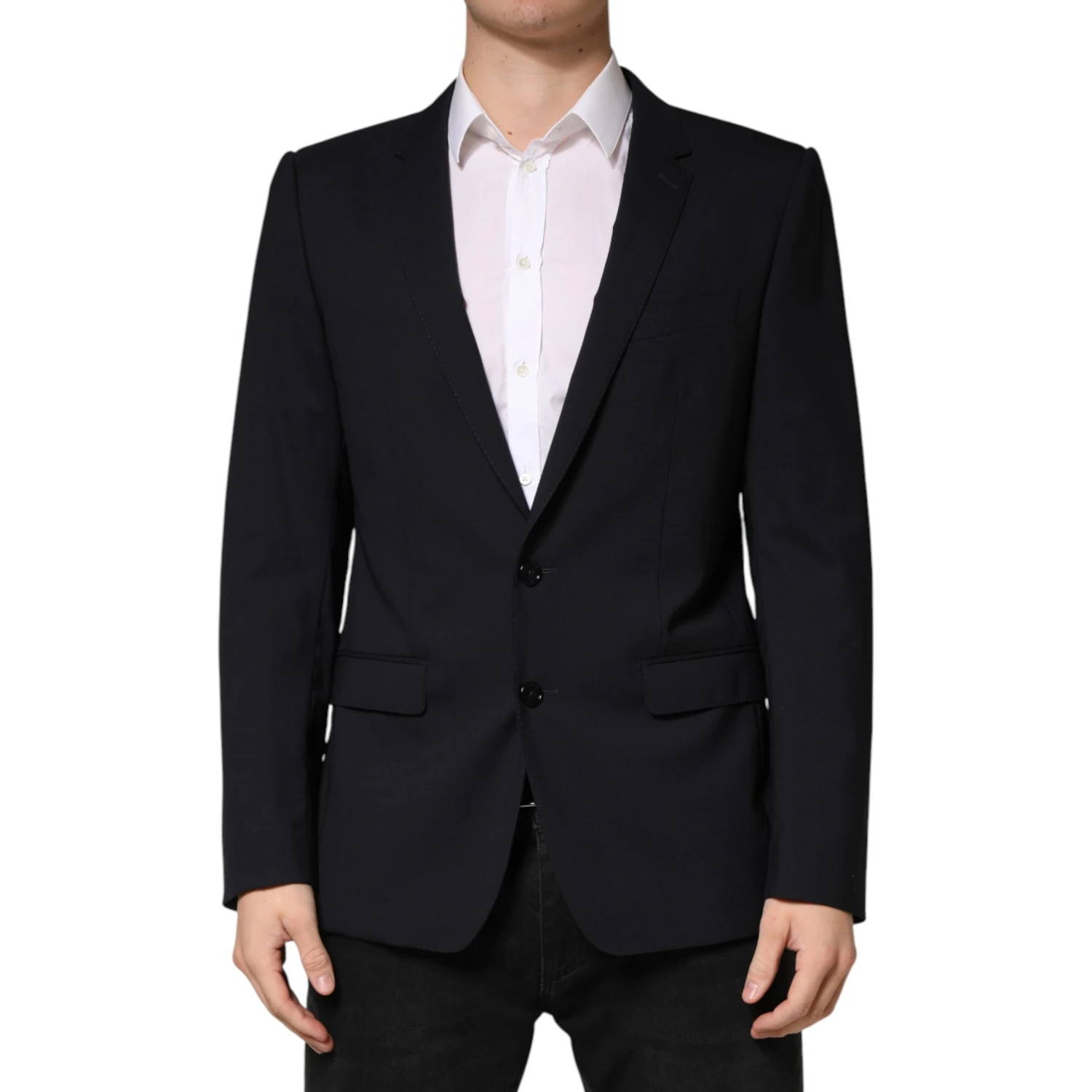 Black Wool Single Breasted 2 Button Blazer