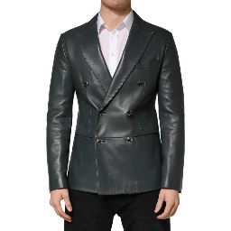 Black Leather Double Breasted 2Button Blazer