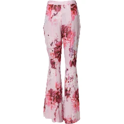 Pink Floral Flared High Waist Trouser Pants