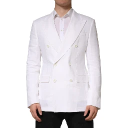 White Linen Double Breasted 2 Button Blazer