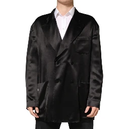 Black Silk Double Breasted 2 Button Blazer