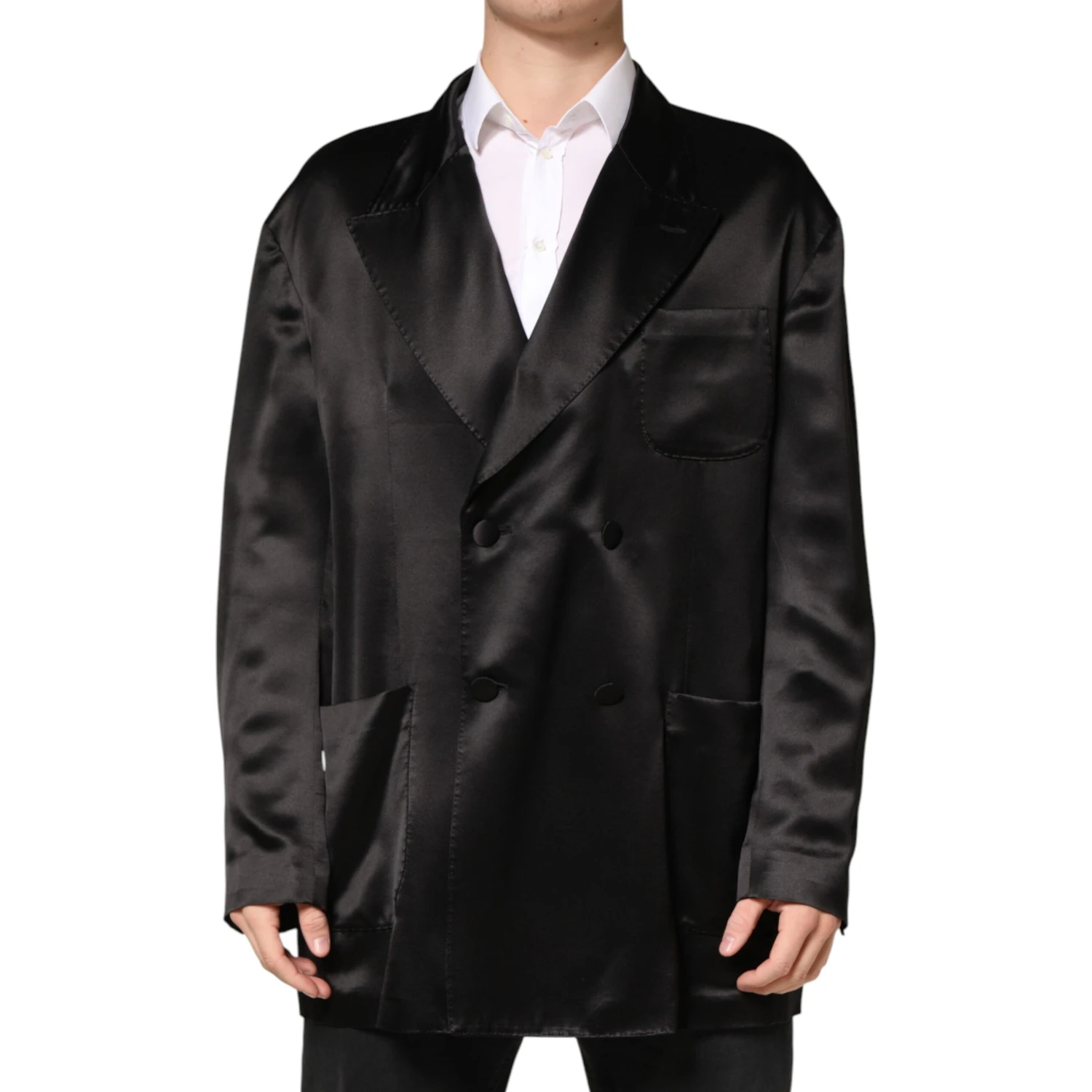 Black Silk Double Breasted 2 Button Blazer