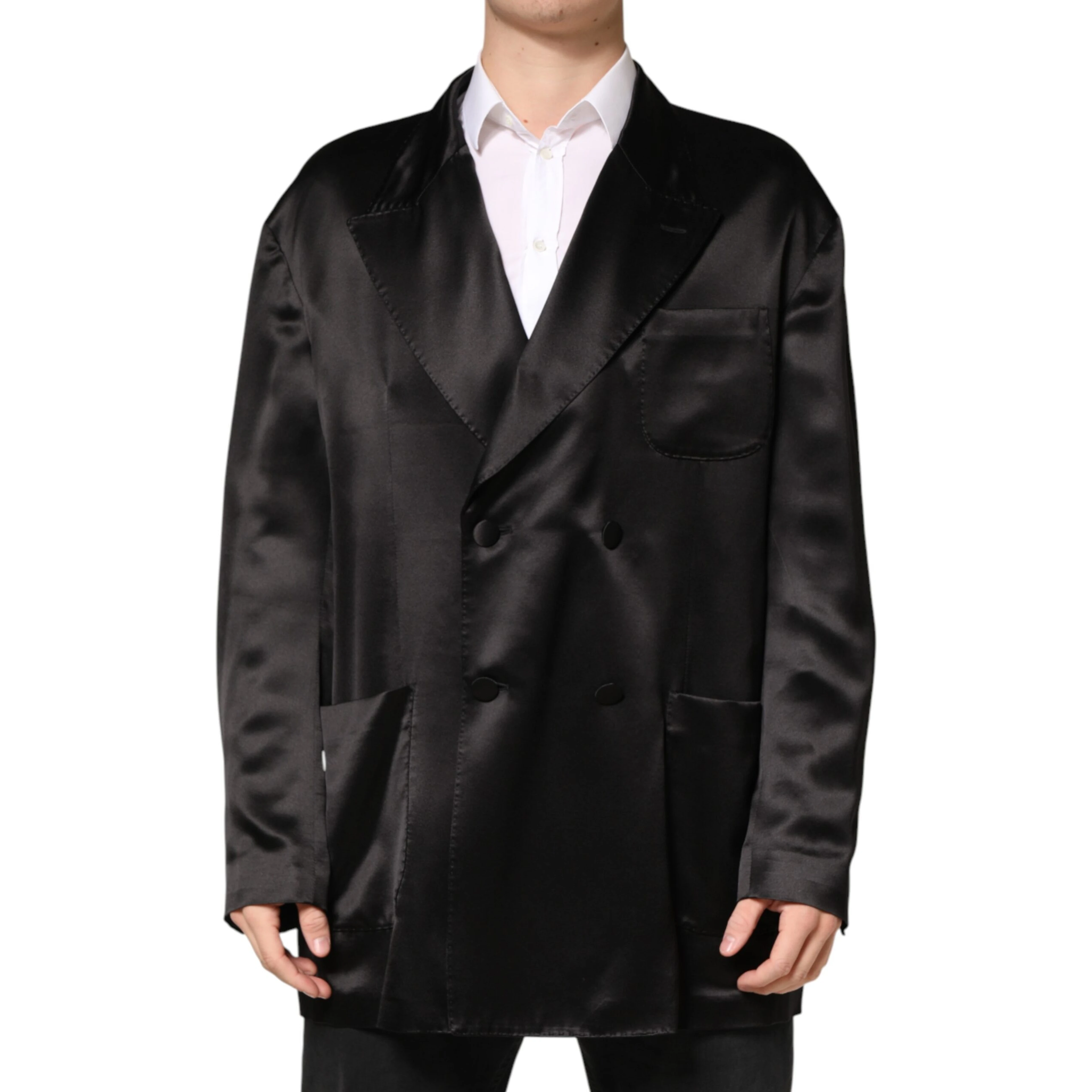 Black Silk Double Breasted 2 Button Blazer