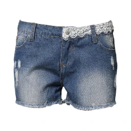 Blue Cotton Low Waist Denim Casual Hot Pants Shorts