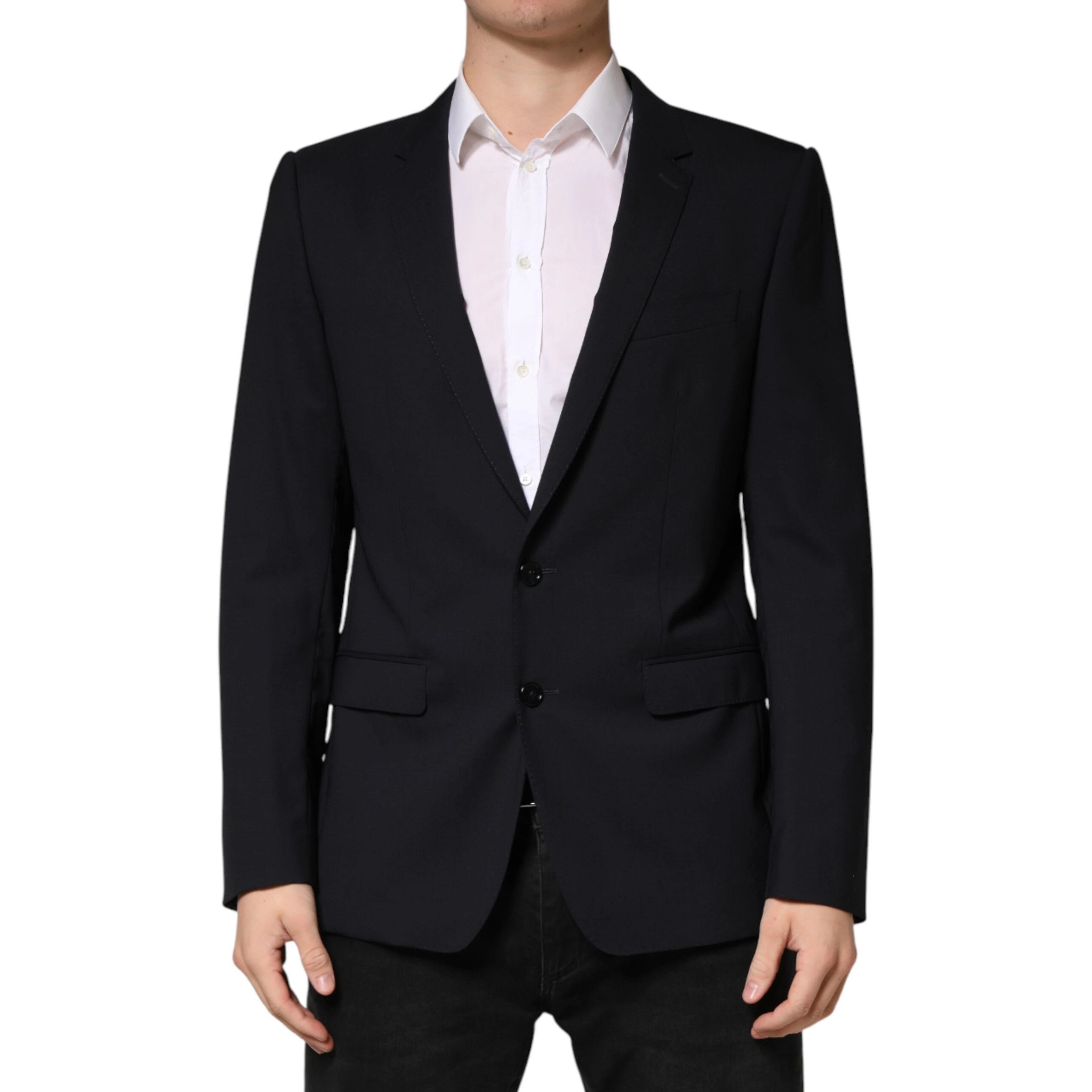 Black Wool Single Breasted 2 Button Blazer