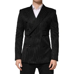 Black Cotton Double Breasted 2 Button Blazer