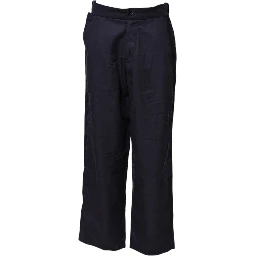 Navy Blue Straight High Waist Chino Casual Trouser Pants
