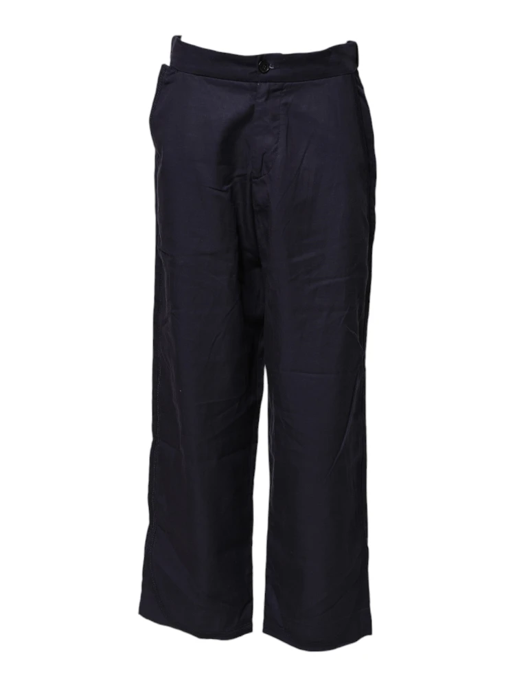 Navy Blue Straight High Waist Chino Casual Trouser Pants