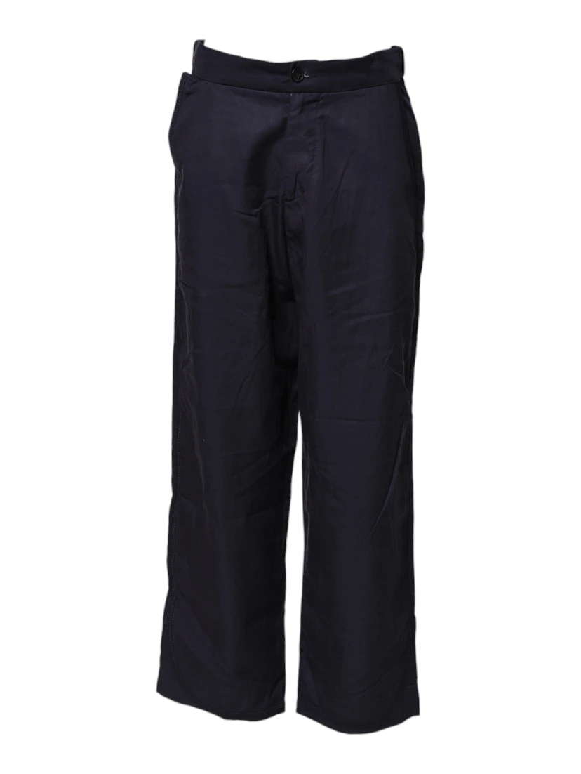 Navy Blue Straight High Waist Chino Casual Trouser Pants