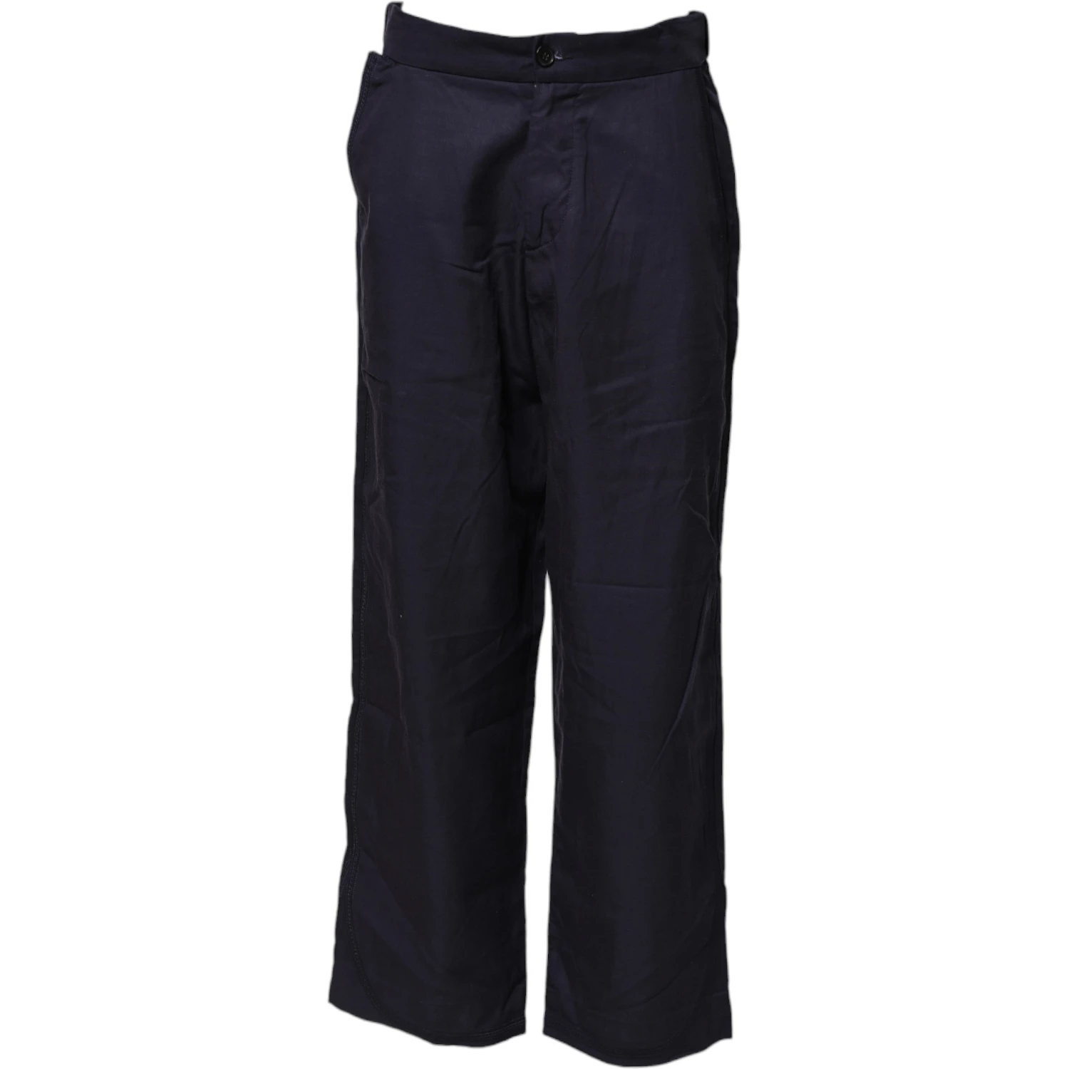 Navy Blue Straight High Waist Chino Casual Trouser Pants
