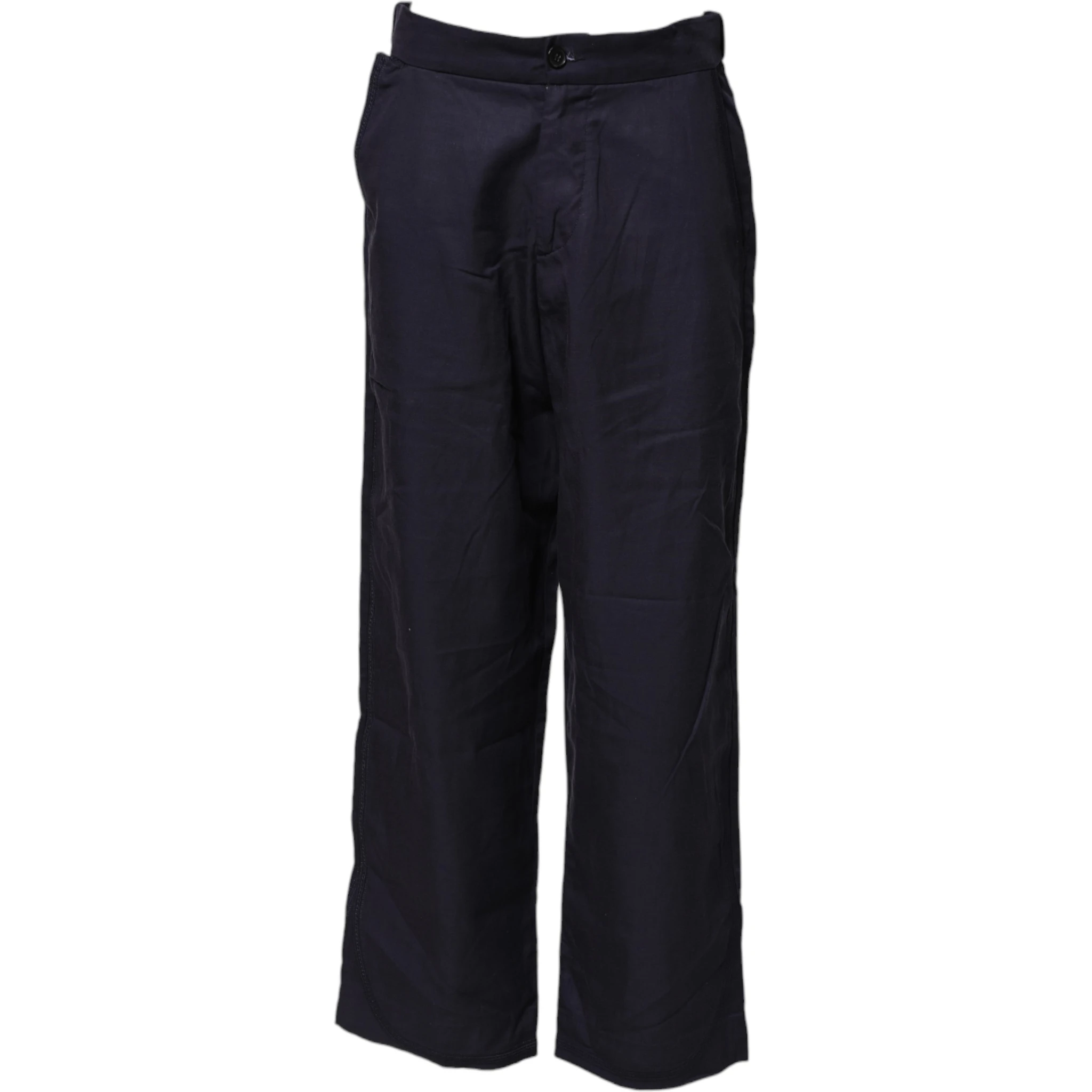 Navy Blue Straight High Waist Chino Casual Trouser Pants