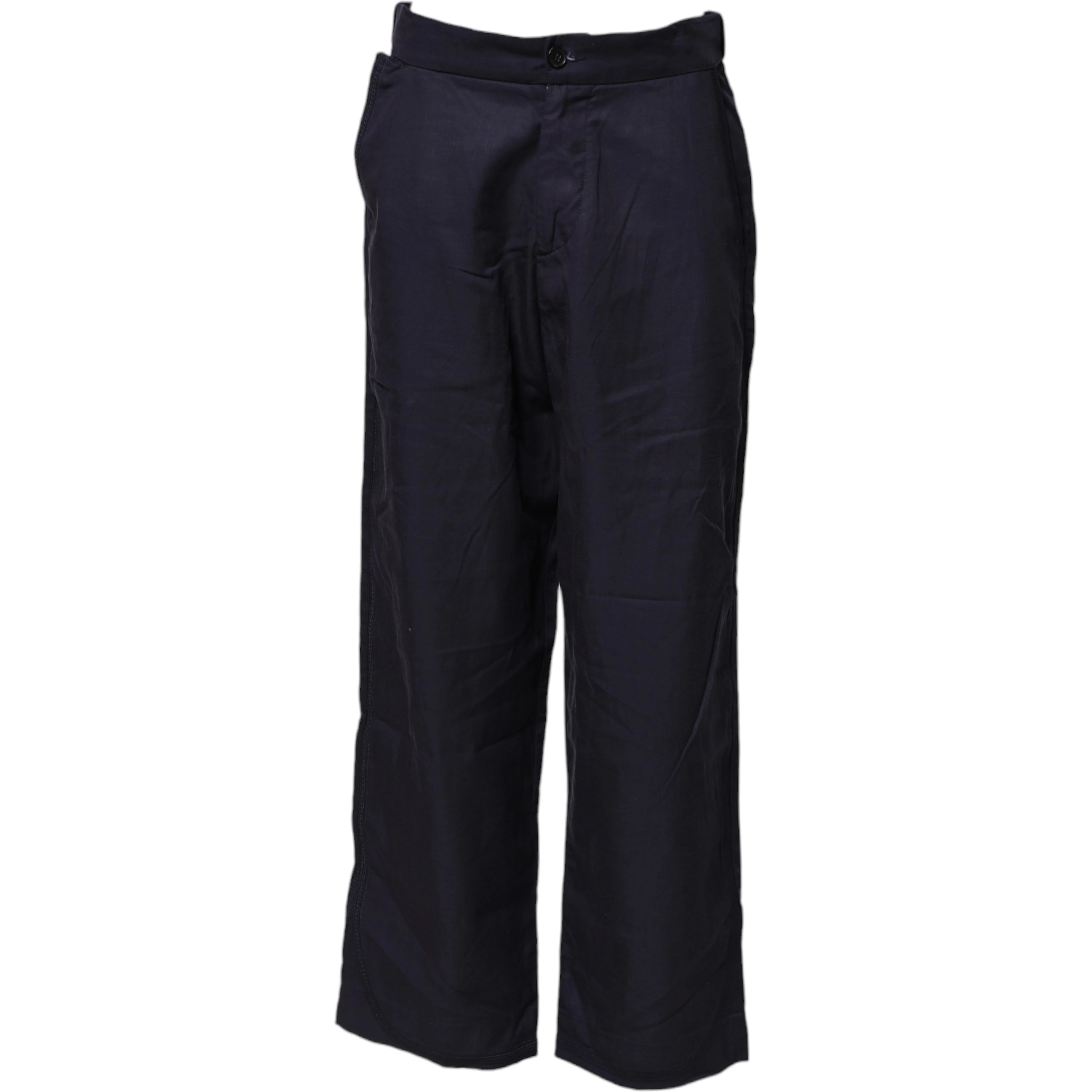 Navy Blue Straight High Waist Chino Casual Trouser Pants