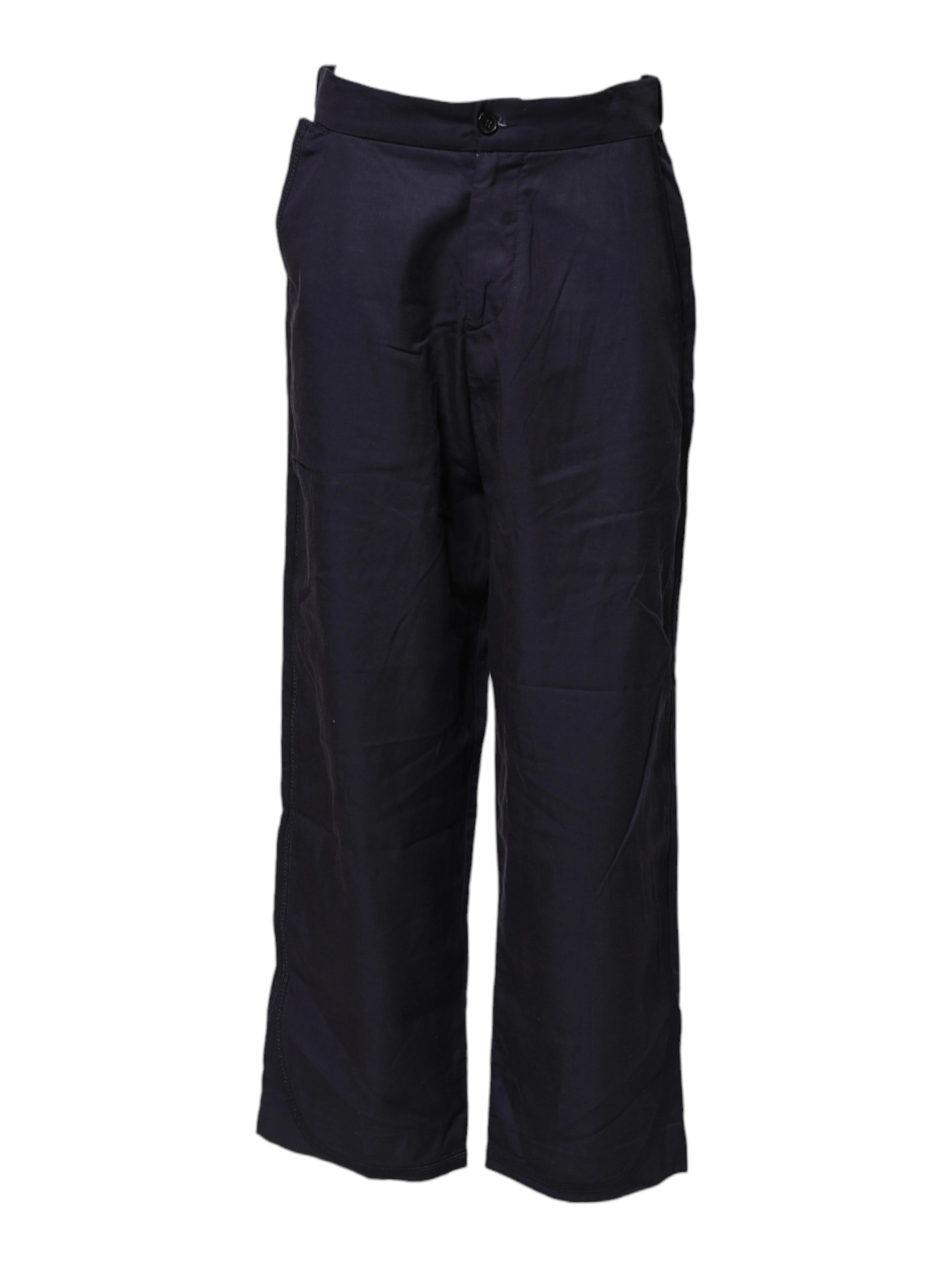 Navy Blue Straight High Waist Chino Casual Trouser Pants
