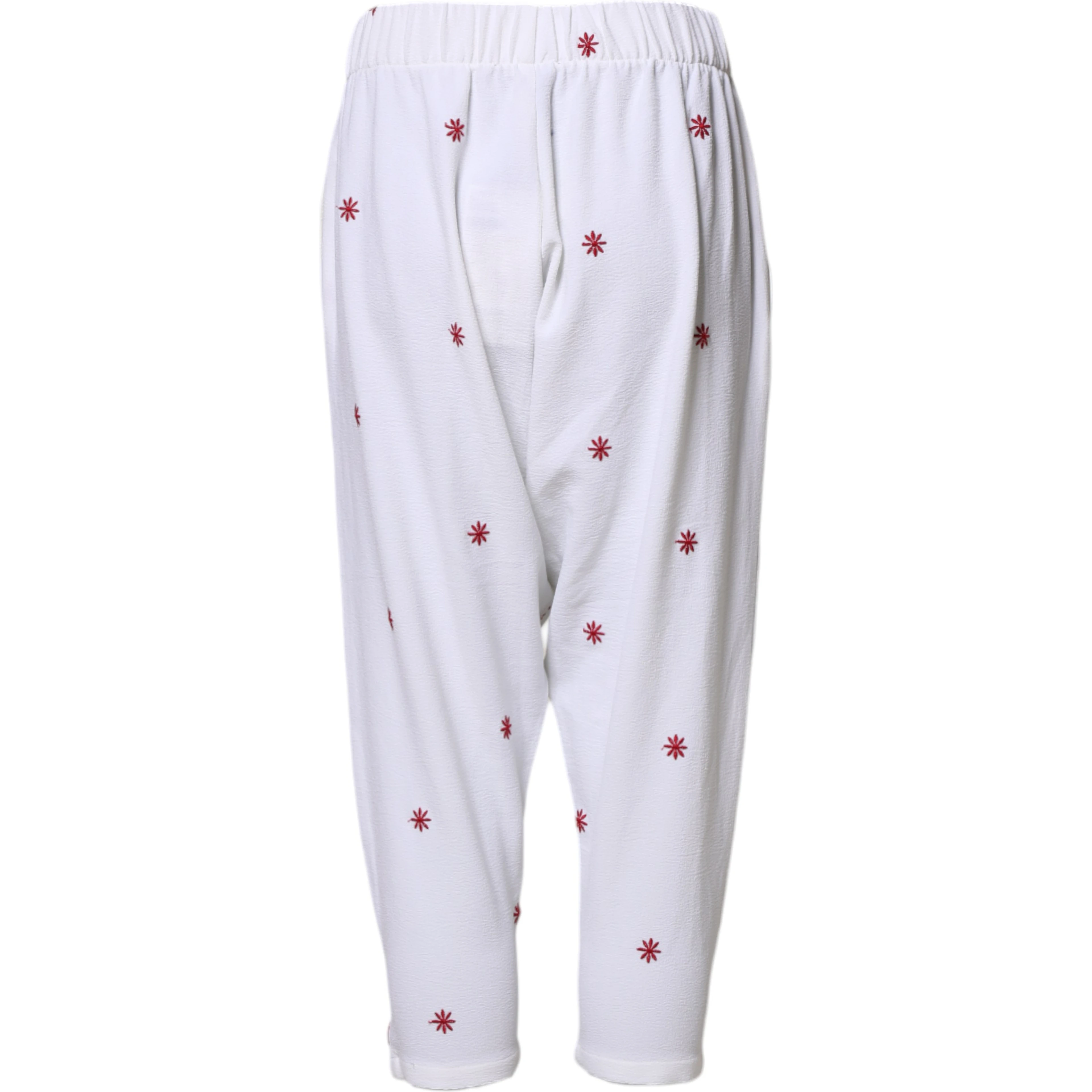 White Floral Tapered High Waist Cropped Pants