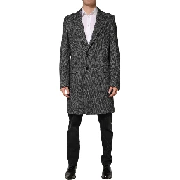Gray Wool Blend Long Trench Coat Men Jacket