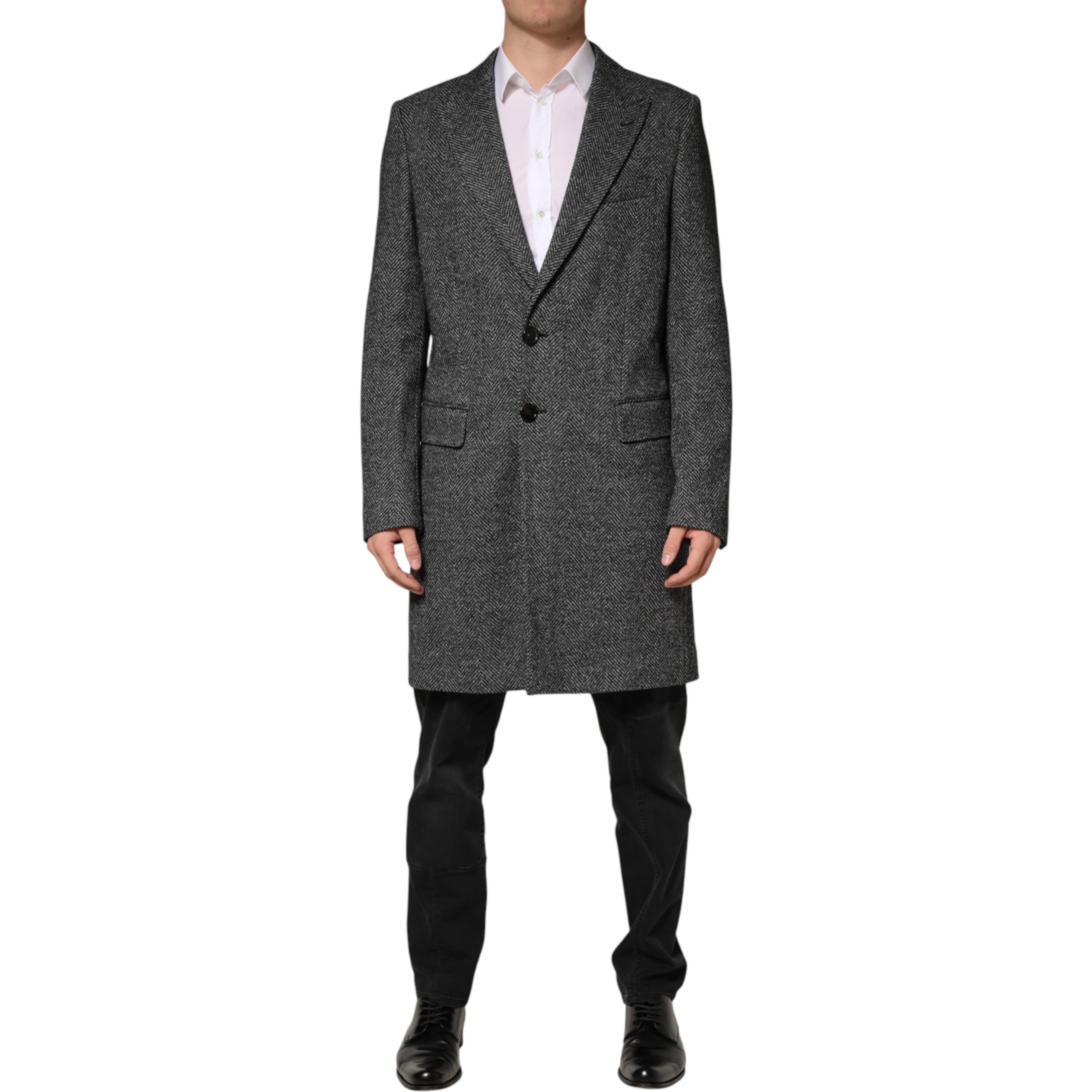 Gray Wool Blend Long Trench Coat Men Jacket