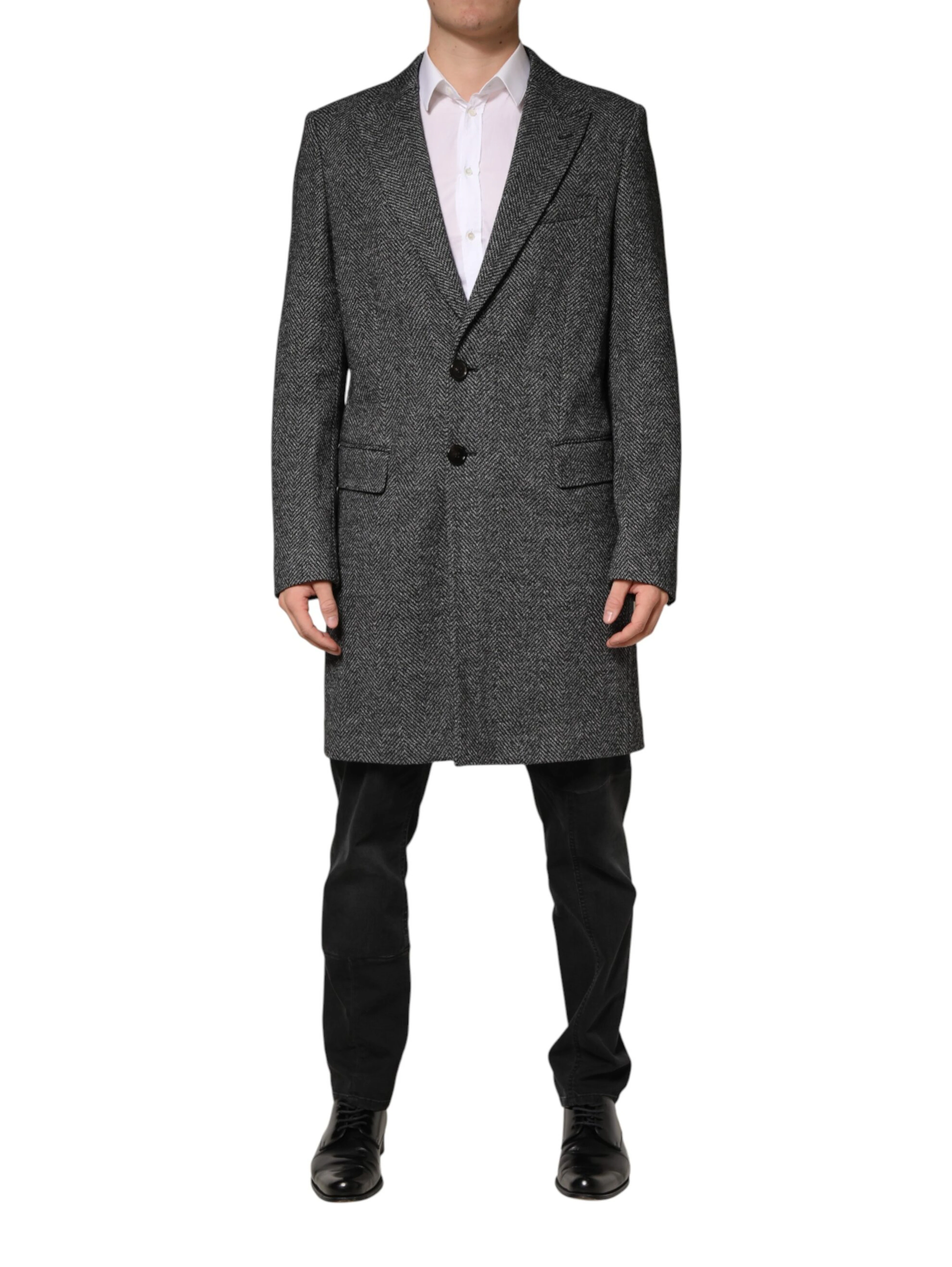 Gray Wool Blend Long Trench Coat Men Jacket