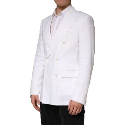 White Linen Double Breasted 2 Button Blazer