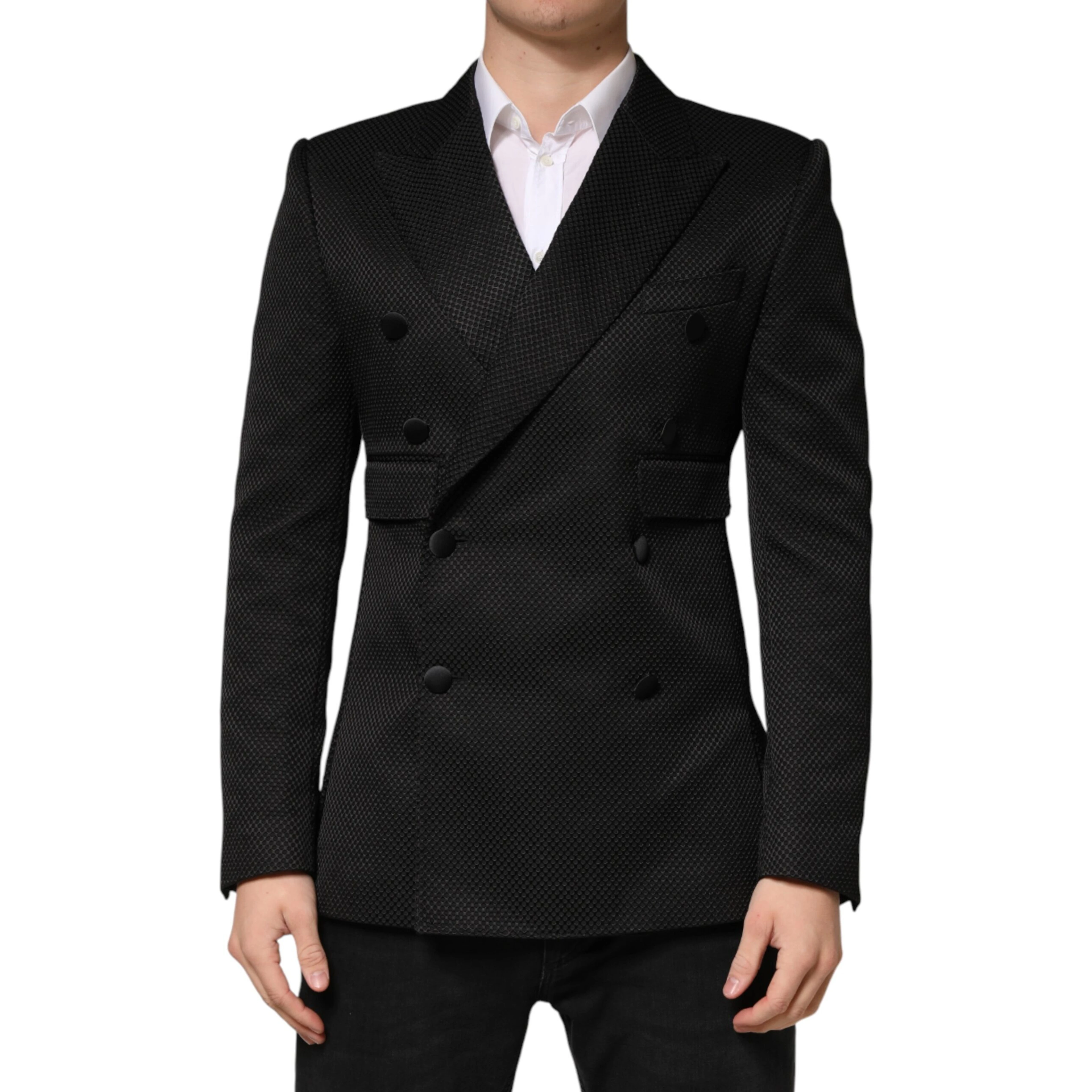 Black Cotton Double Breasted 2 Button Blazer