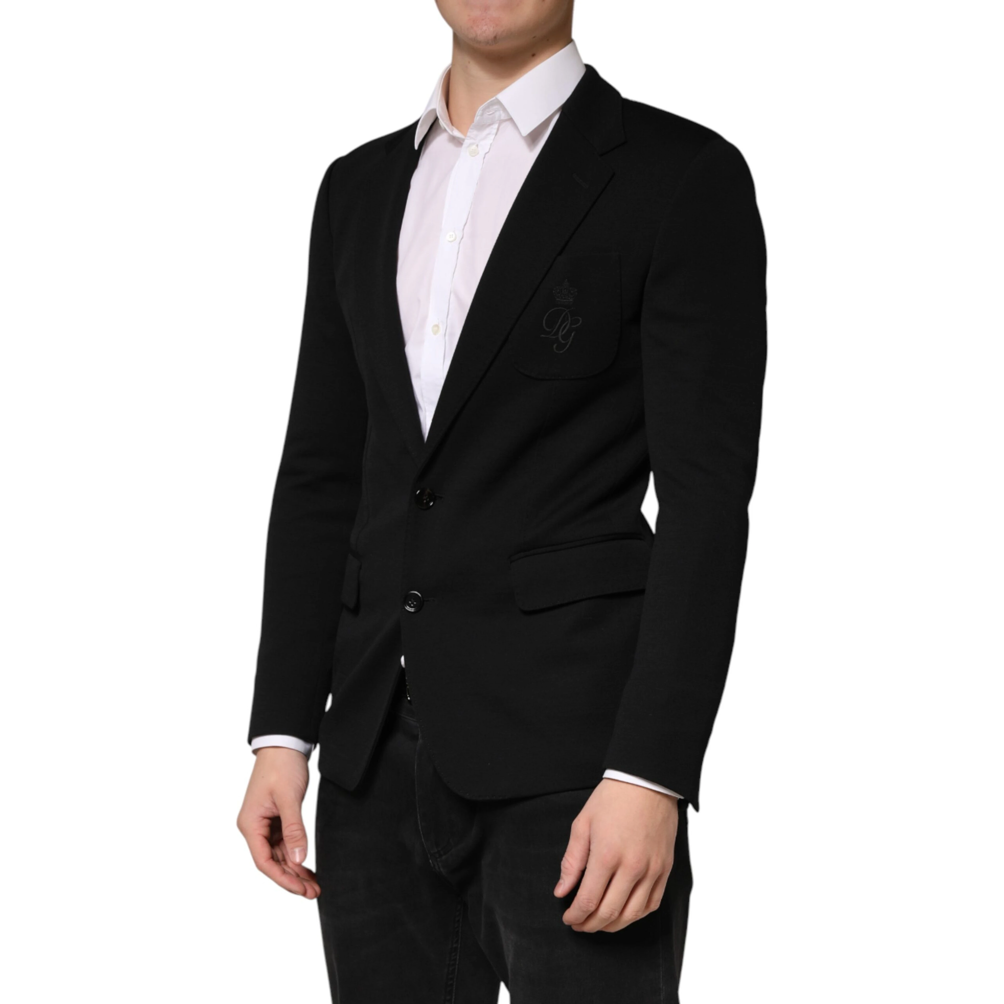 Black Wool Single Breasted 2 Button Blazer
