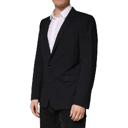 Black Wool Single Breasted 2 Button Blazer