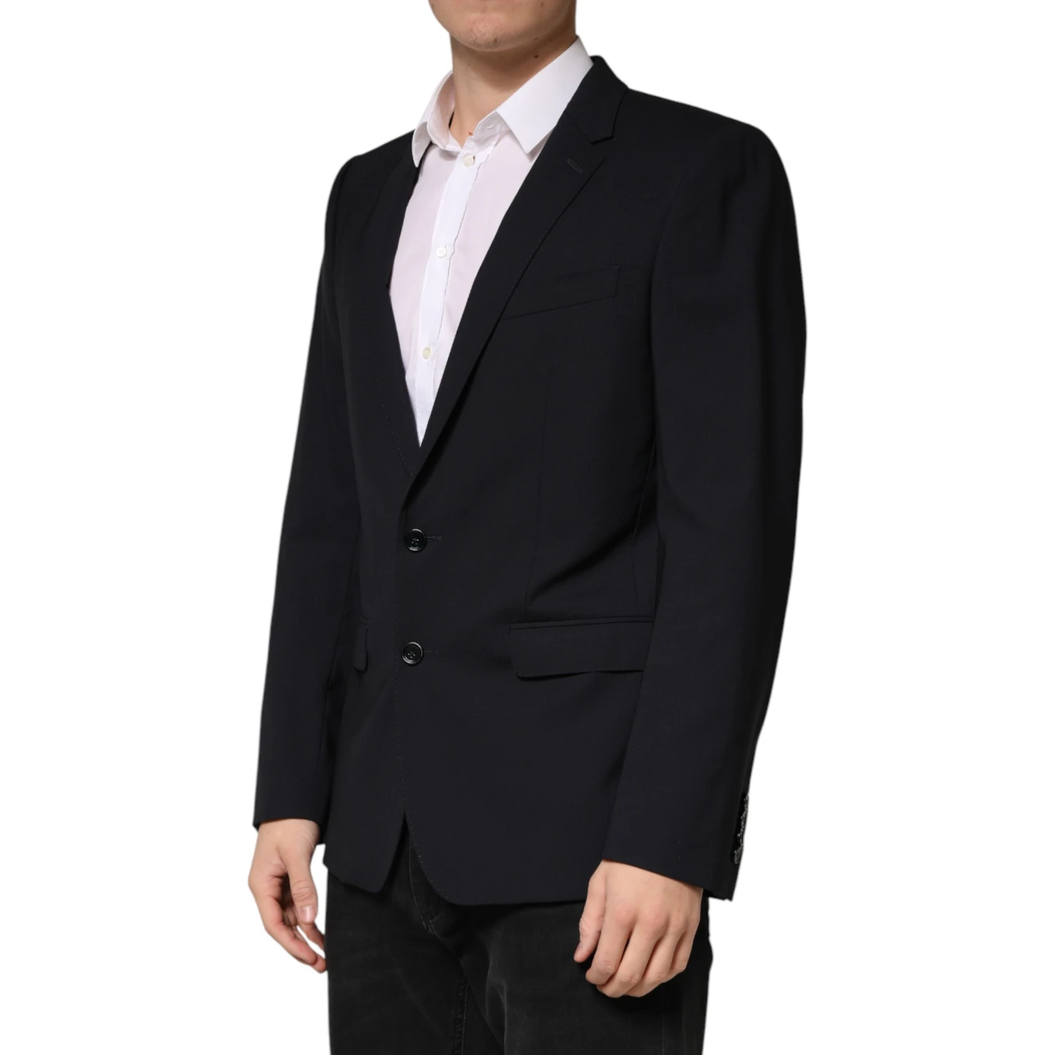 Black Wool Single Breasted 2 Button Blazer