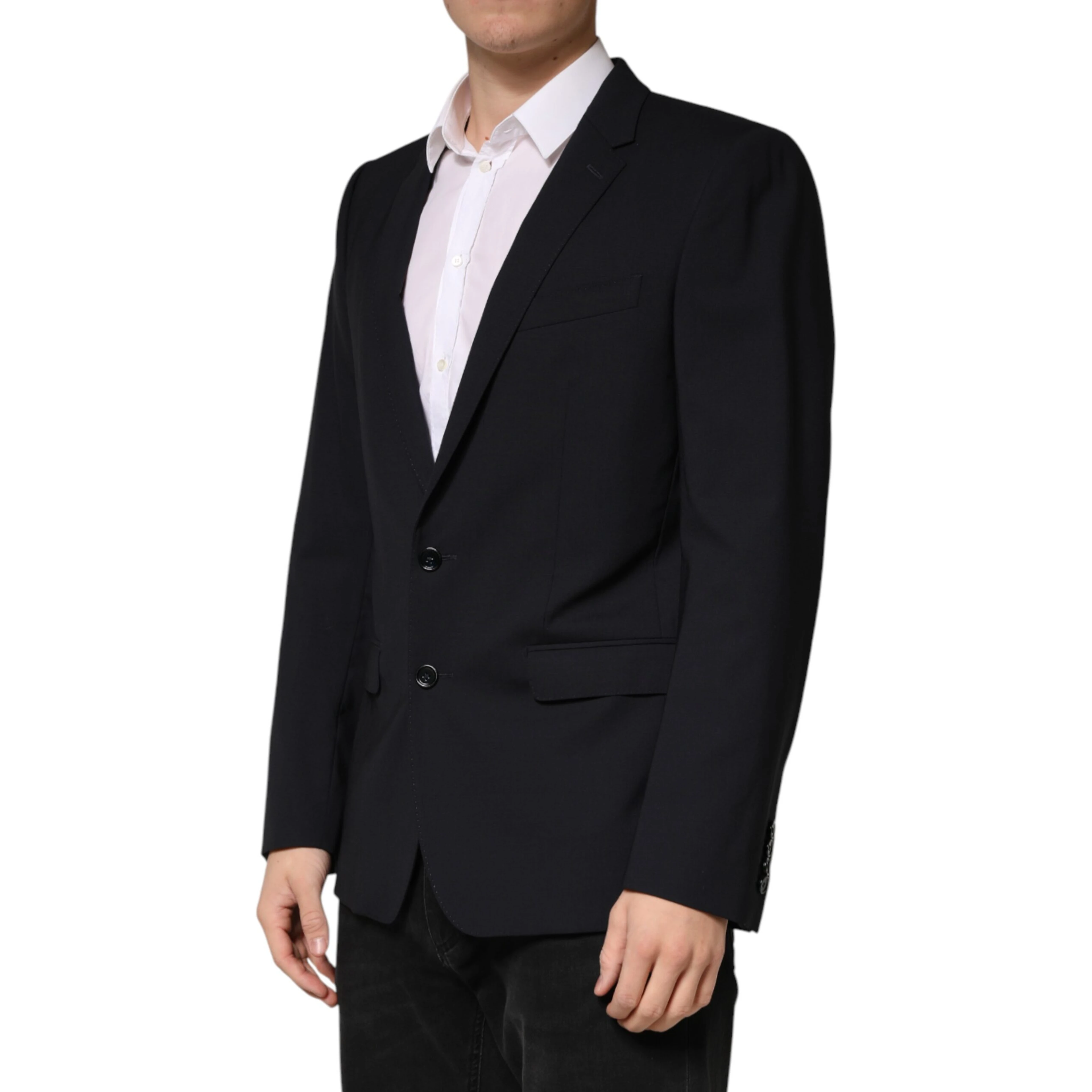 Black Wool Single Breasted 2 Button Blazer