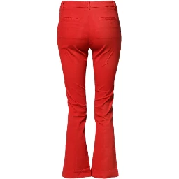 Red Flared Mid Waist Chino Casual Trouser Pants