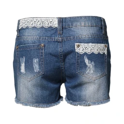 Blue Cotton Low Waist Denim Casual Hot Pants Shorts