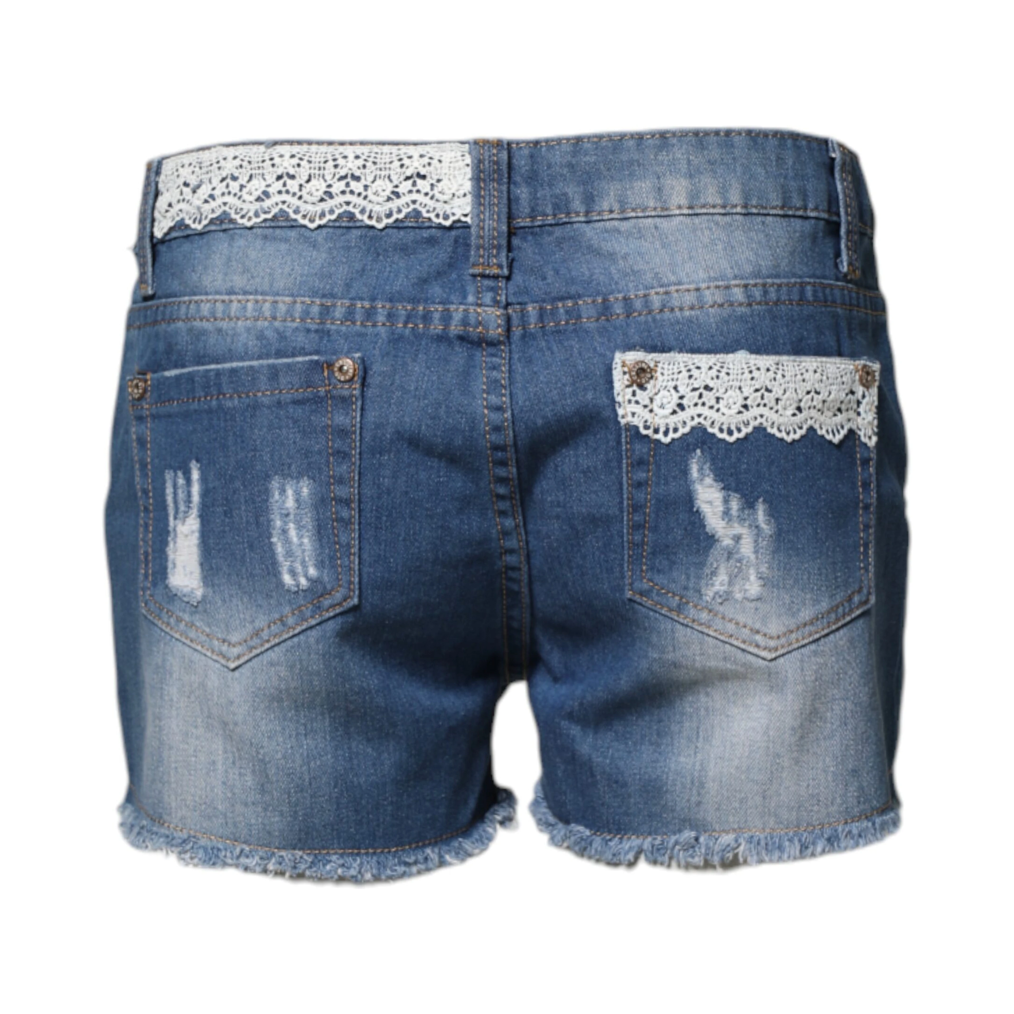 Blue Cotton Low Waist Denim Casual Hot Pants Shorts