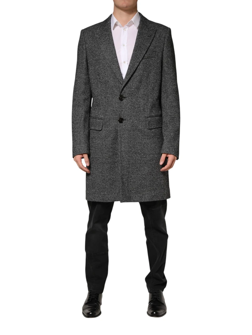 Gray Wool Blend Long Trench Coat Men Jacket