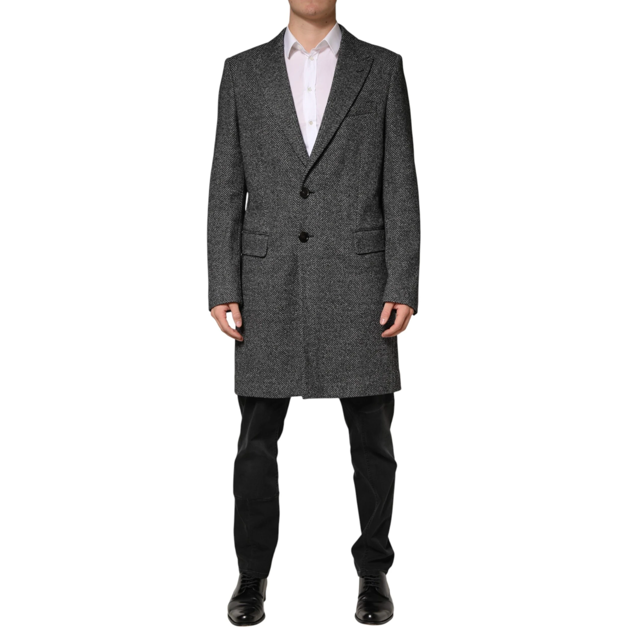 Gray Wool Blend Long Trench Coat Men Jacket