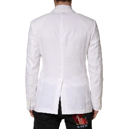 White Linen Double Breasted 2 Button Blazer
