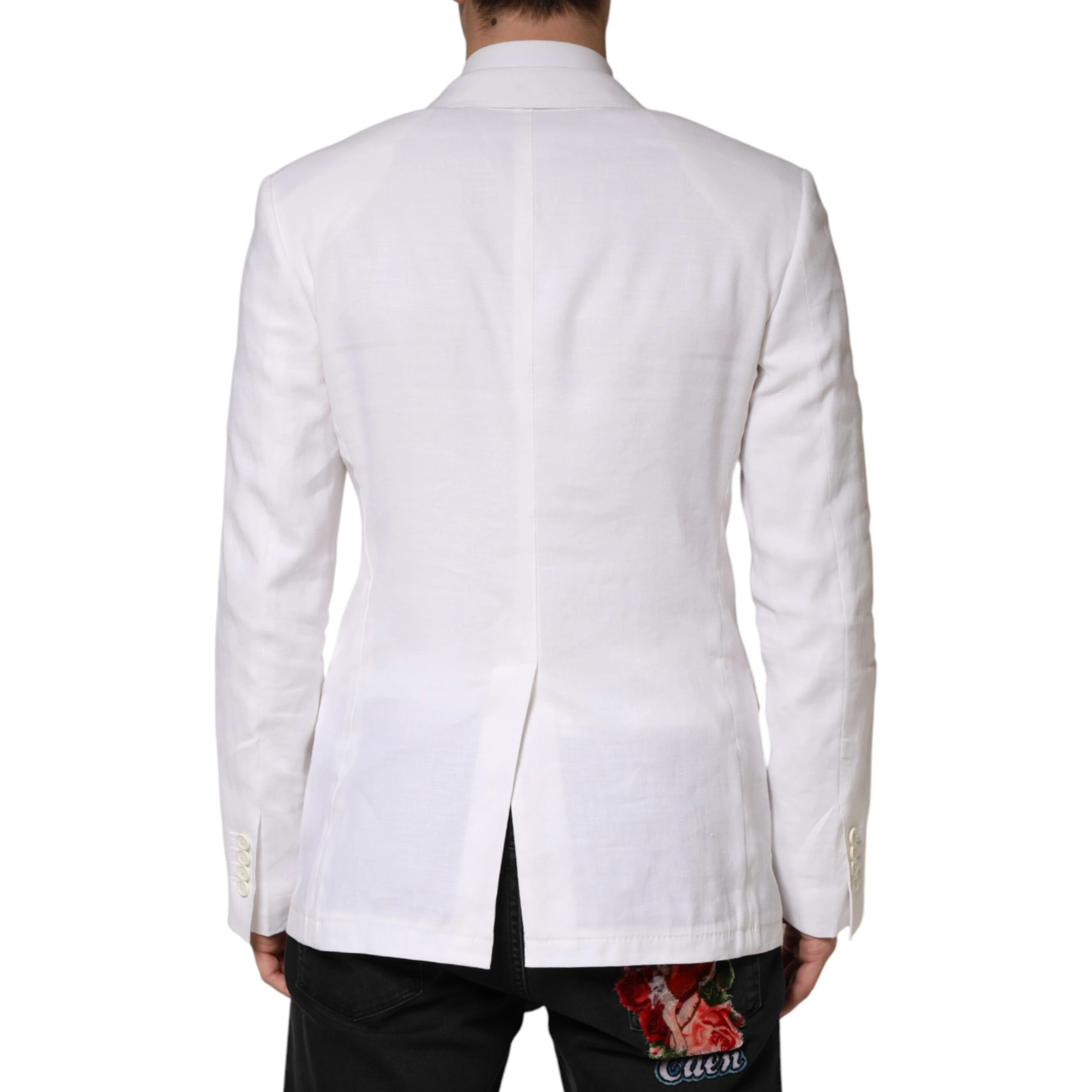 White Linen Double Breasted 2 Button Blazer