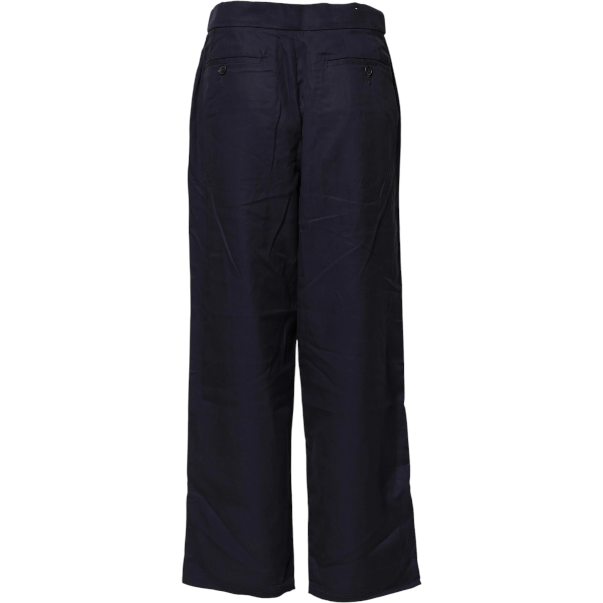 Navy Blue Straight High Waist Chino Casual Trouser Pants