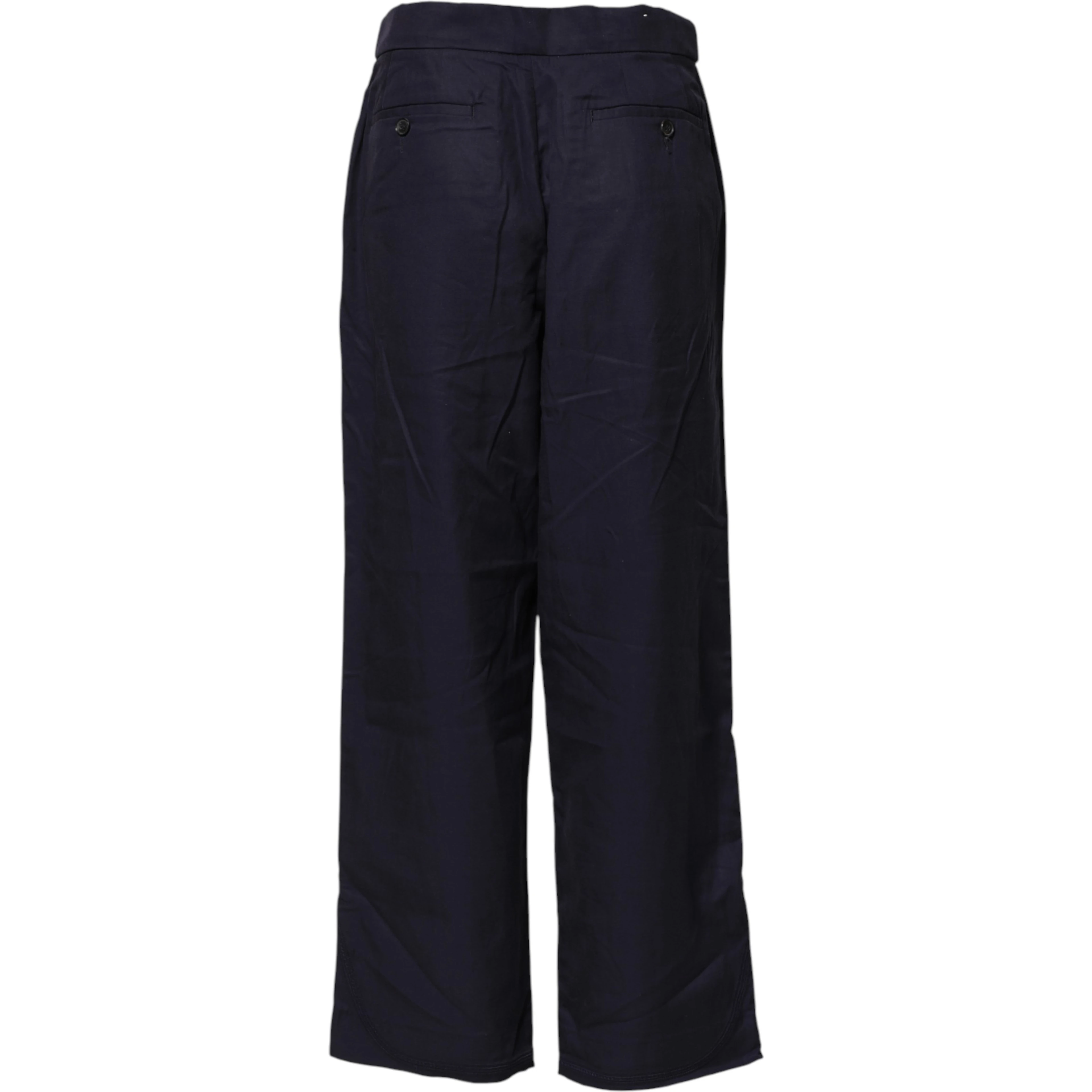 Navy Blue Straight High Waist Chino Casual Trouser Pants