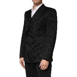 Black Cotton Double Breasted 2 Button Blazer