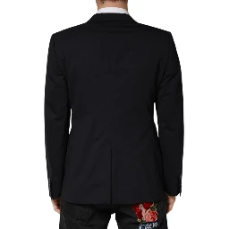 Black Wool Single Breasted 2 Button Blazer