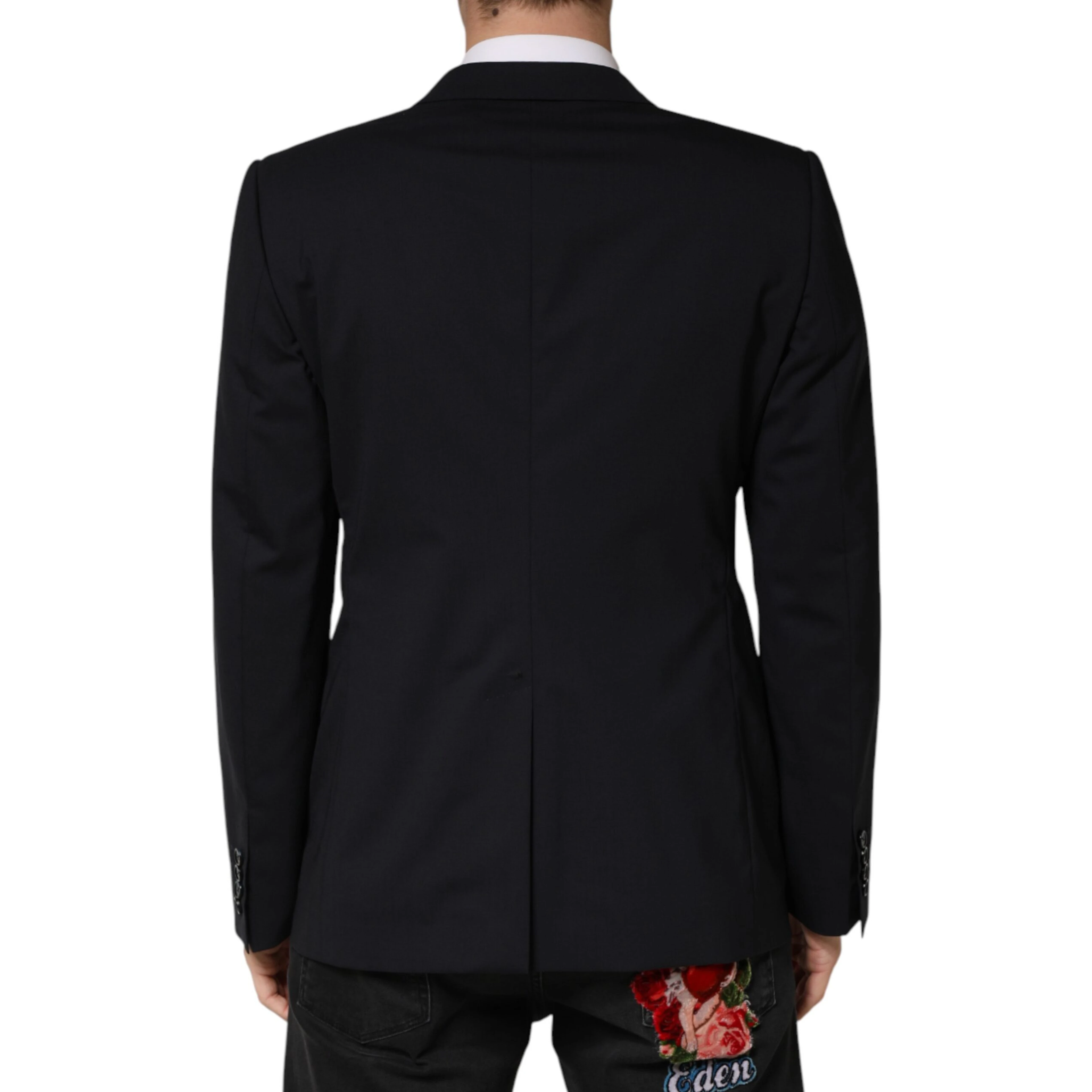 Black Wool Single Breasted 2 Button Blazer